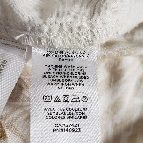 Loft Womens Shorts Medium Palm Tie Waist Paperbag Linen Tan Whisper White Pocket - Picture 9 of 10